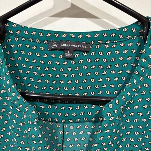 Adrianna Papell Green Long Sleeve Floral Print Mandarin Collar Blouse Size L - Picture 3 of 5